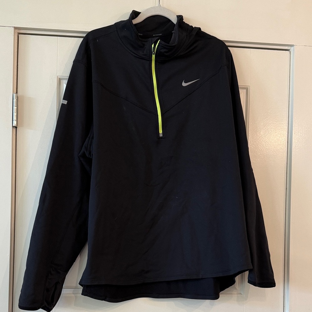 Nike Men’s Black Lightweight Quarter-Zip Jacket with Neon Yellow Zip